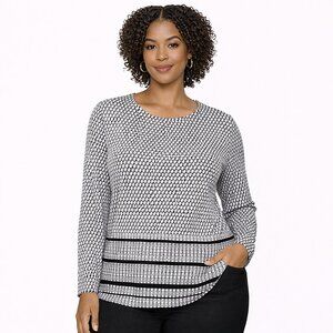 Dana Buchman Black & White Print Blouse | Stretch Office Top | Size XL